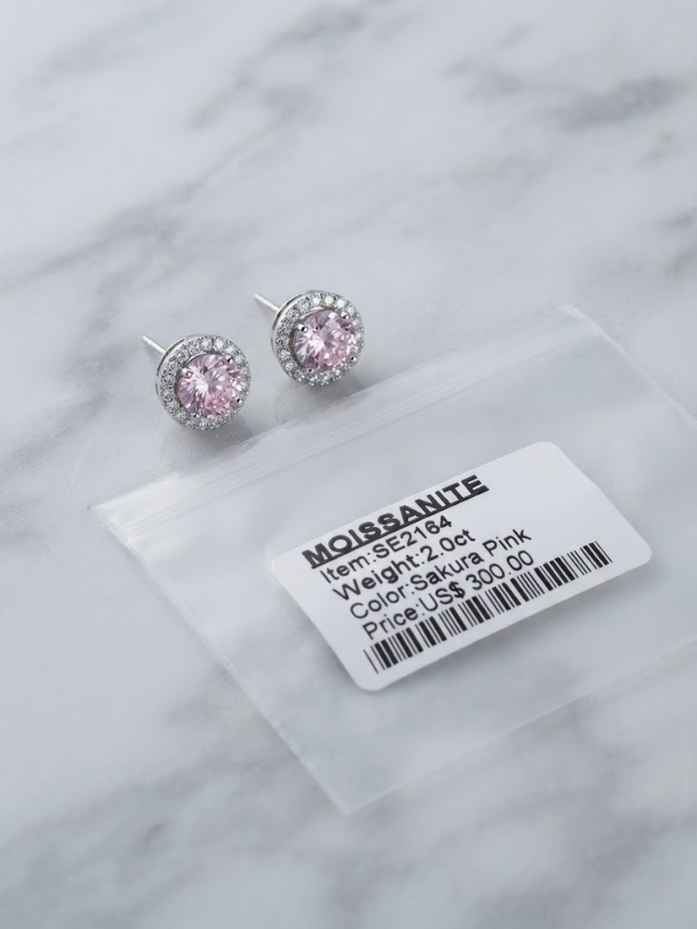 Sterling Silver Pink Moissanite Halo Earrings 2.0 Carats - GRA CERTIFIED